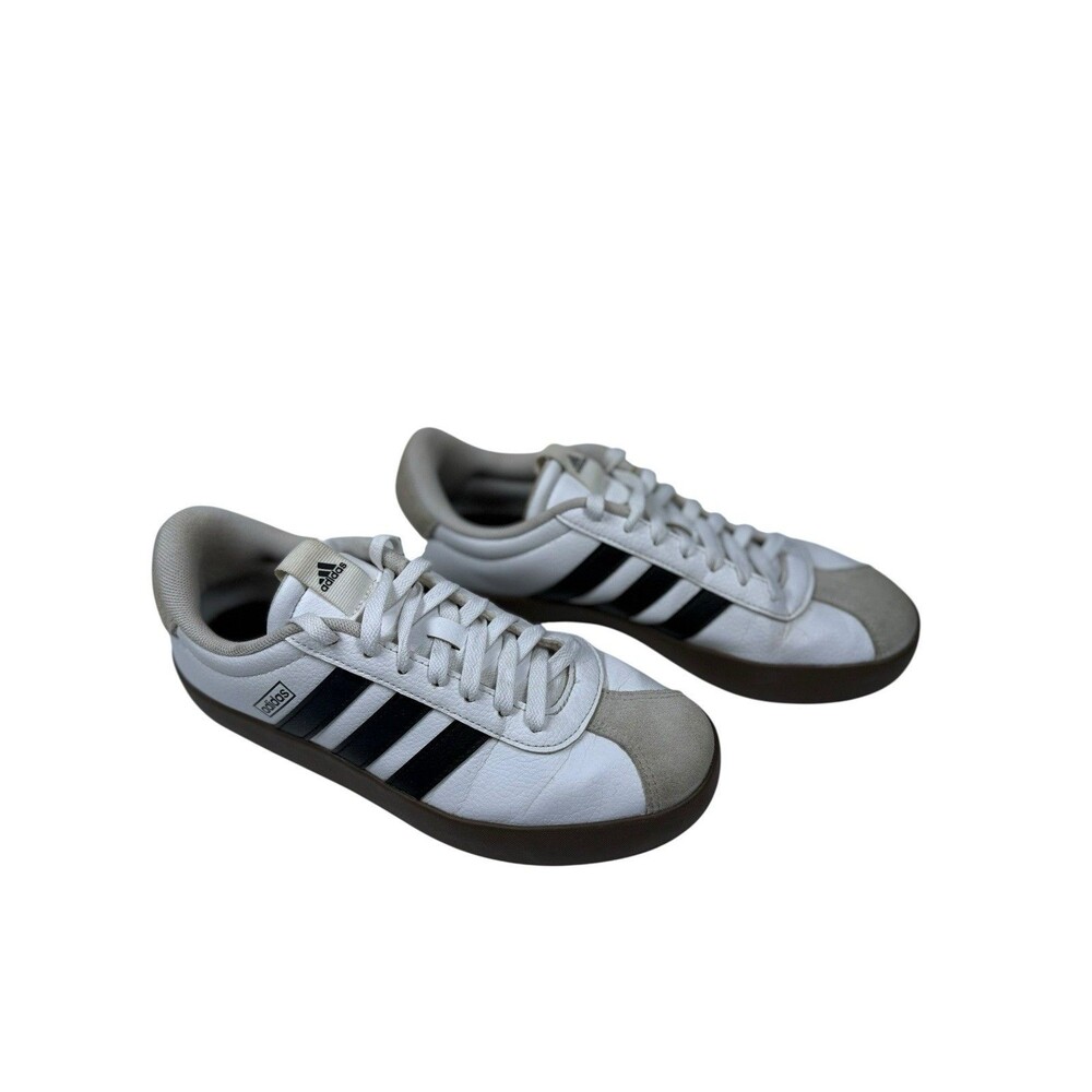 Adidas VL Court Womens 8.5 White Black Gum Leather Casual Sneakers